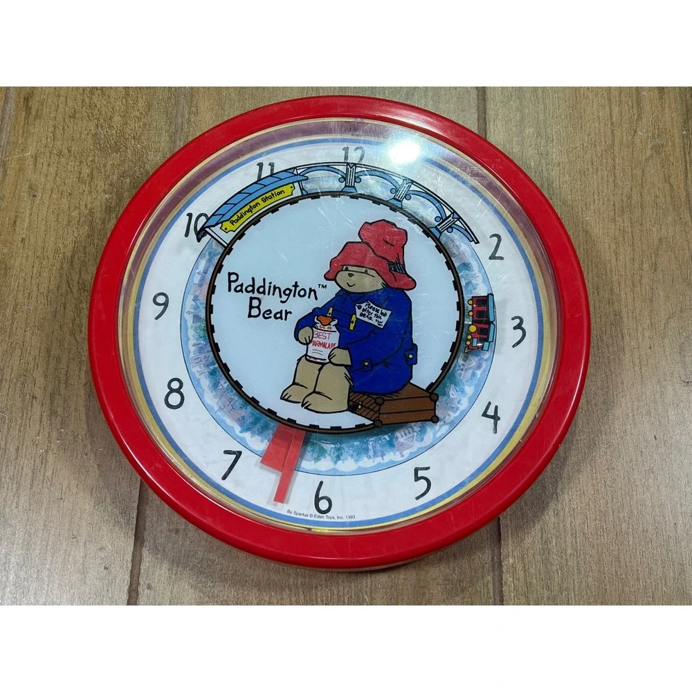 Vintage 1993 Spartus Paddington Bear Wall Clock Red 4575-41 Eden Toy train